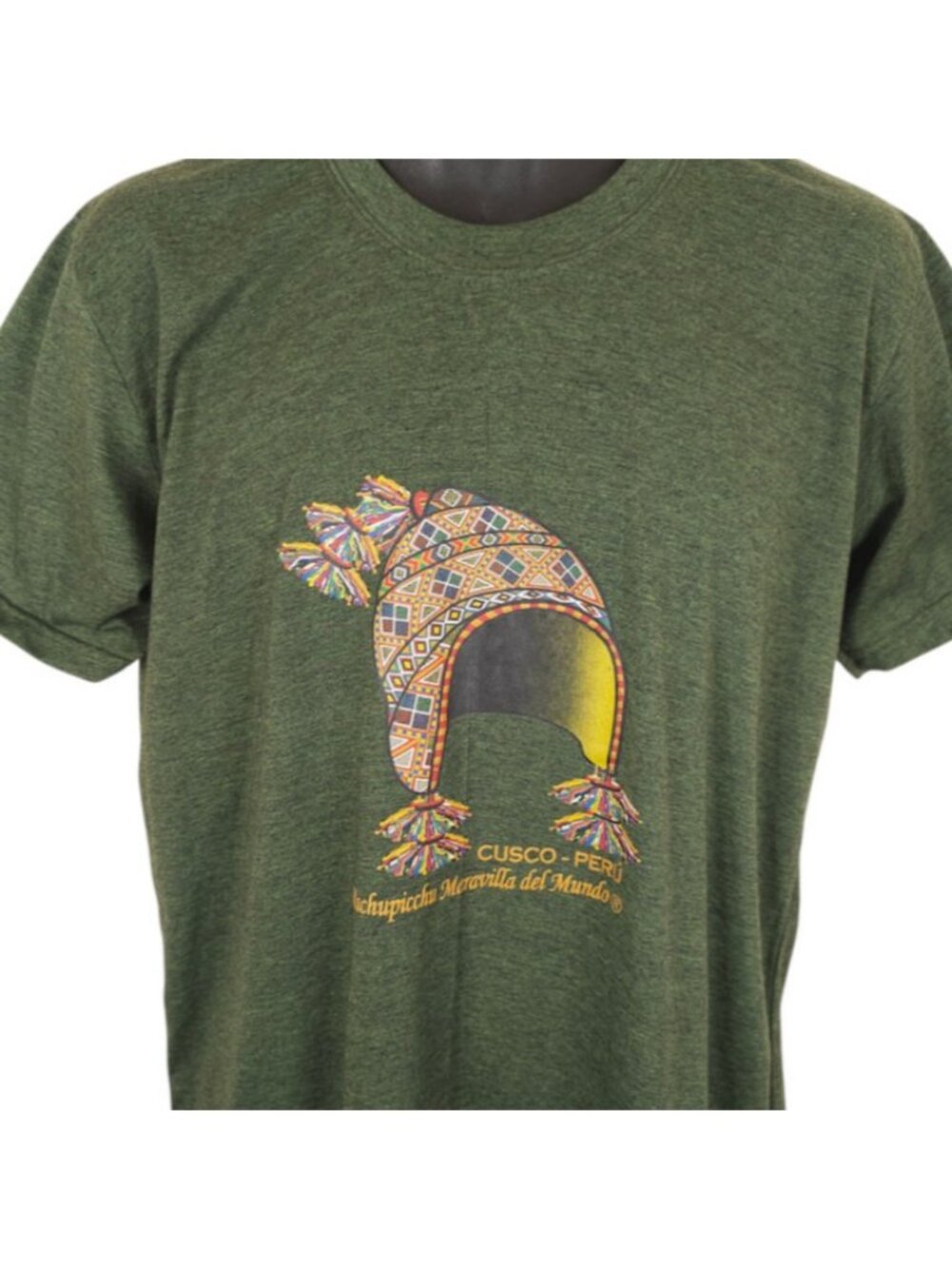 Cusco Peru T Shirt Mens Size Large Green Chullo Hat Travel Destination Tee